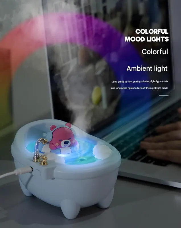 Adorable Bathtub Humidifier with Colorful Night Light - USB-C, 340ml, Auto Shut-Off(Purple Duck) Wholesale Hub