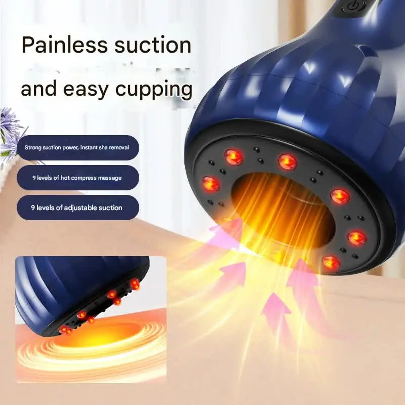 Electric Cupping & Gua Sha Massager - 9 Levels Heat & Suction, Red Light Therapy, USB-C Rechargeable(blue) Wholesale Hub