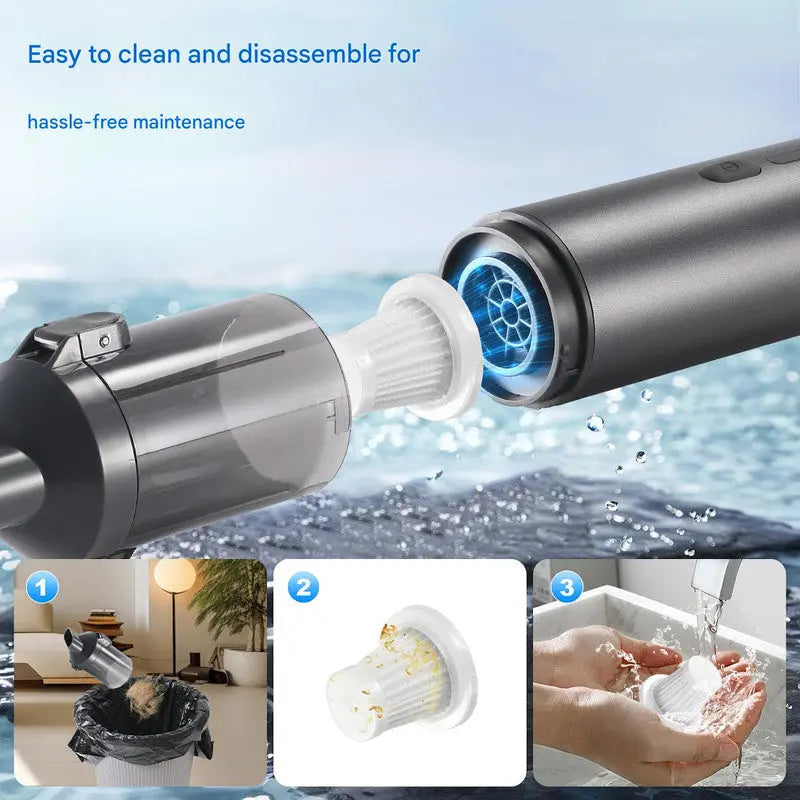 Portable Cordless Handheld Vacuum Cleaner - 16000Pa Suction, 3x2000mAh Battery, Multiple Attachments(black) Wholesale Hub