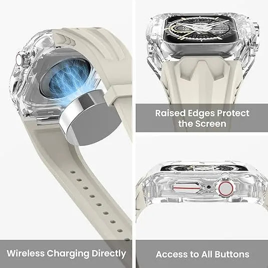 Transparent PC+TPU Sports Watch Strap & Case for Smart Watch - Raised Edge Protection, Wireless Charging Compatible(White and transparent) Wholesale Hub