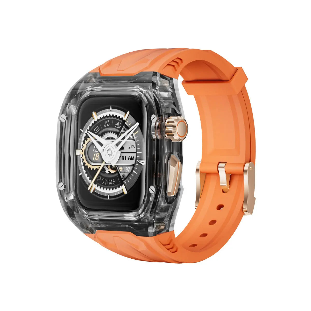 Transparent PC+TPU Sports Watch Strap & Case for Smart Watch - Raised Edge Protection, Wireless Charging Compatible(Orange transparent black) Wholesale Hub