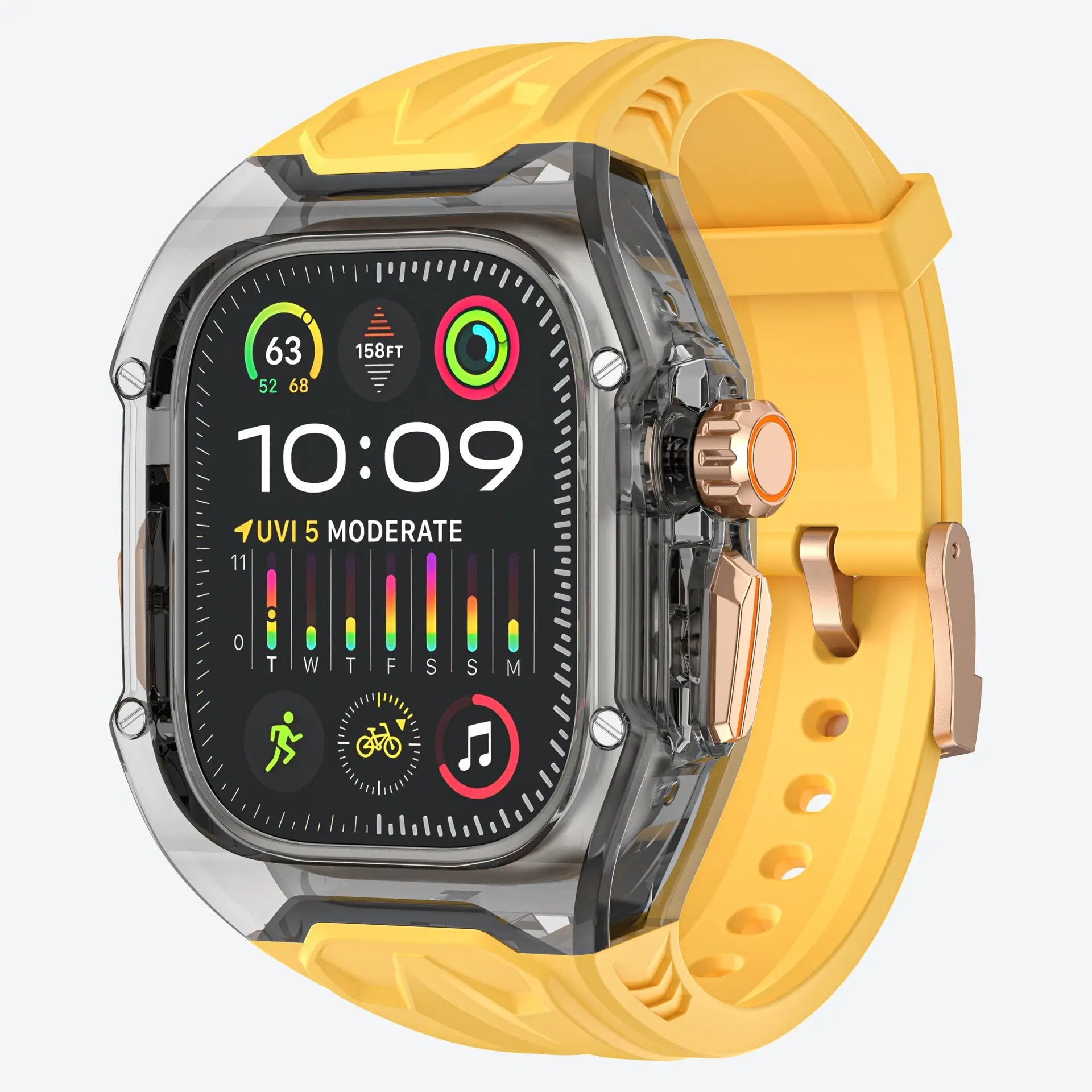 Transparent PC+TPU Sports Watch Strap & Case for Smart Watch - Raised Edge Protection, Wireless Charging Compatible(Yellow transparent black) Wholesale Hub
