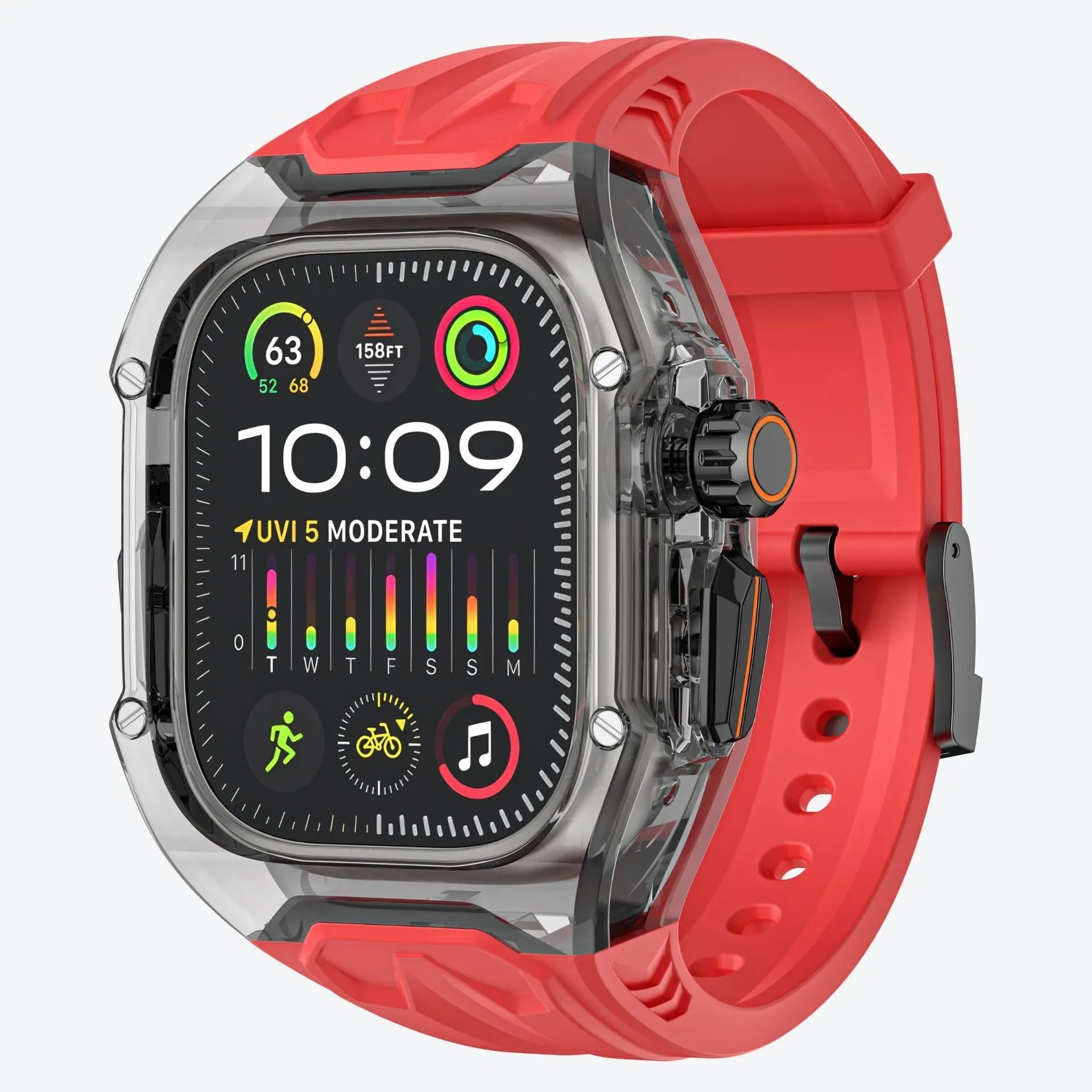 Transparent PC+TPU Sports Watch Strap & Case for Smart Watch - Raised Edge Protection, Wireless Charging Compatible(Red transparent black) Wholesale Hub