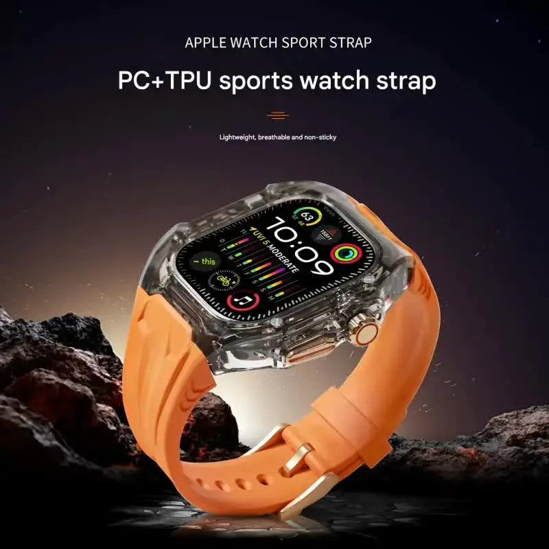 Transparent PC+TPU Sports Watch Strap & Case for Smart Watch - Raised Edge Protection, Wireless Charging Compatible(Red transparent black) Wholesale Hub