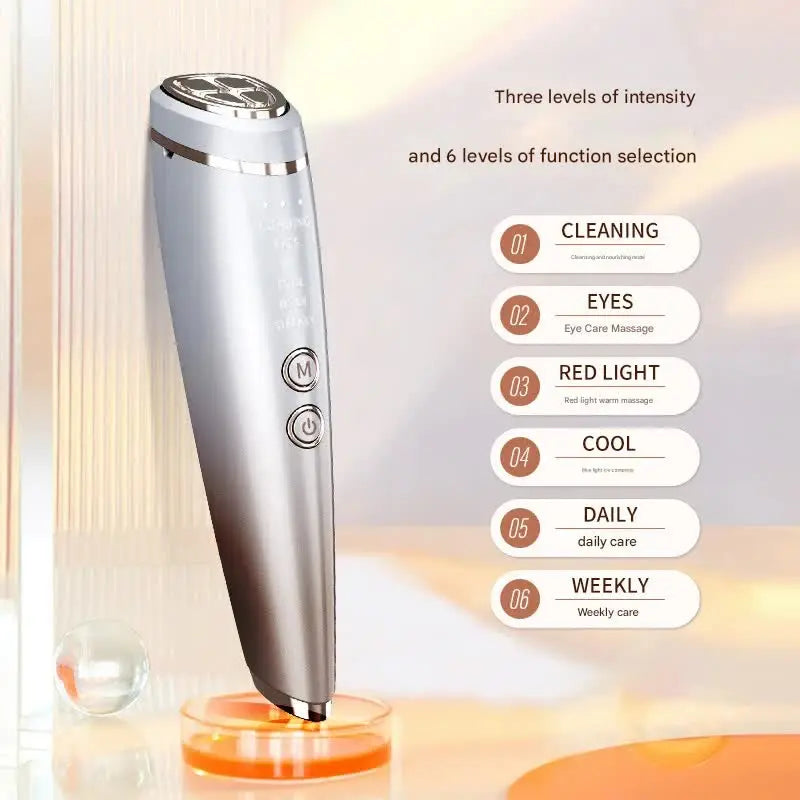 Multi-Function Facial Beauty Device - 6 Modes, 3 Intensity Levels, LED Therapy & Magnetic Charging(red) Wholesale Hub