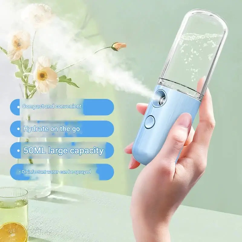 Two Portable Nano Facial Sprayer - 50ml USB Rechargeable Moisturizing Disinfectant Sprayer(Pink) Wholesale Hub