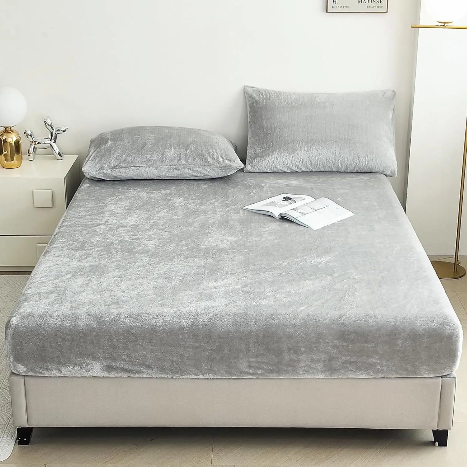 Light Gray Plush Crystal Velvet Fitted Sheet - Ultra Soft, Warm & Thick for Winter (198x203+36cm) Wholesale Hub