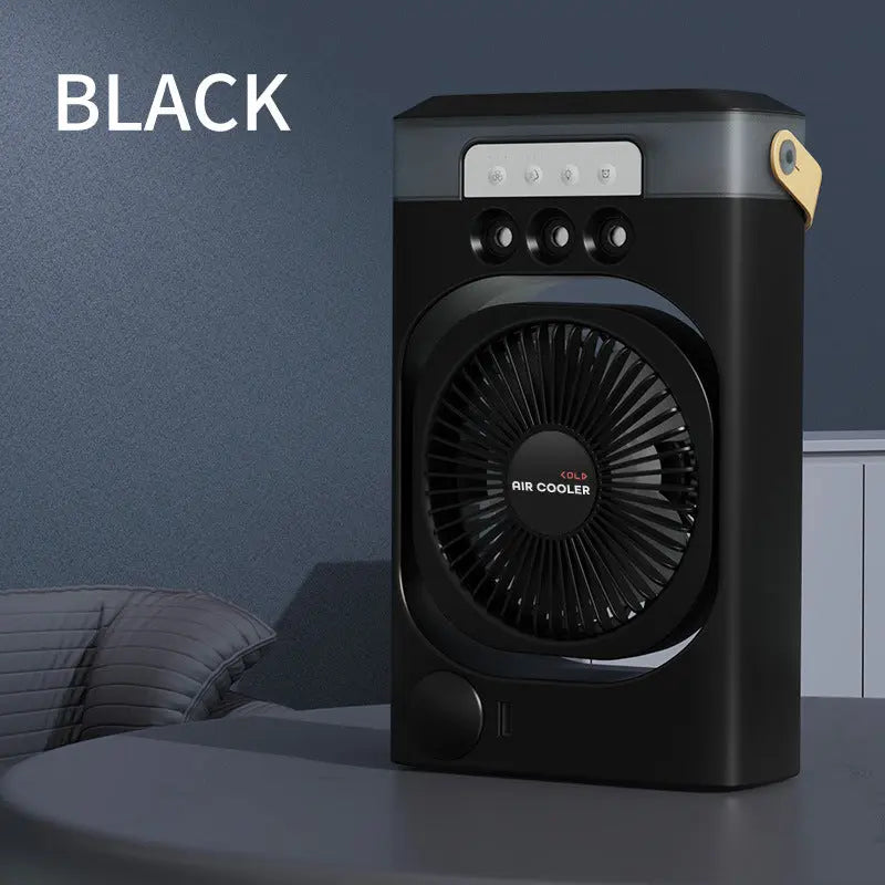 Black 3-in-1 Portable Air Cooler Fan - Desktop Humidifier & LED Light, Nano Mist Wholesale Hub