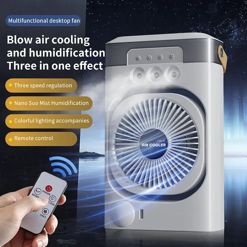 Black 3-in-1 Portable Air Cooler Fan - Desktop Humidifier & LED Light, Nano Mist Wholesale Hub