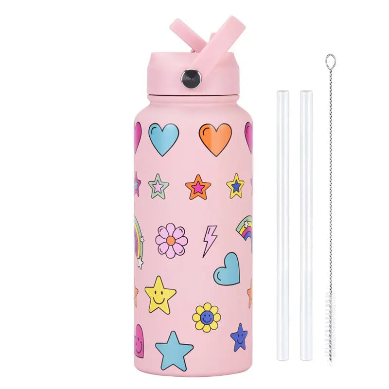 Style 11G Colorful Plaid Vibrant Fun Print 1L Stainless Steel Insulated Water Bottle - 32oz Large Capacity with Straw Lid & Carry Handle - BPA-Free Wholesale Hub