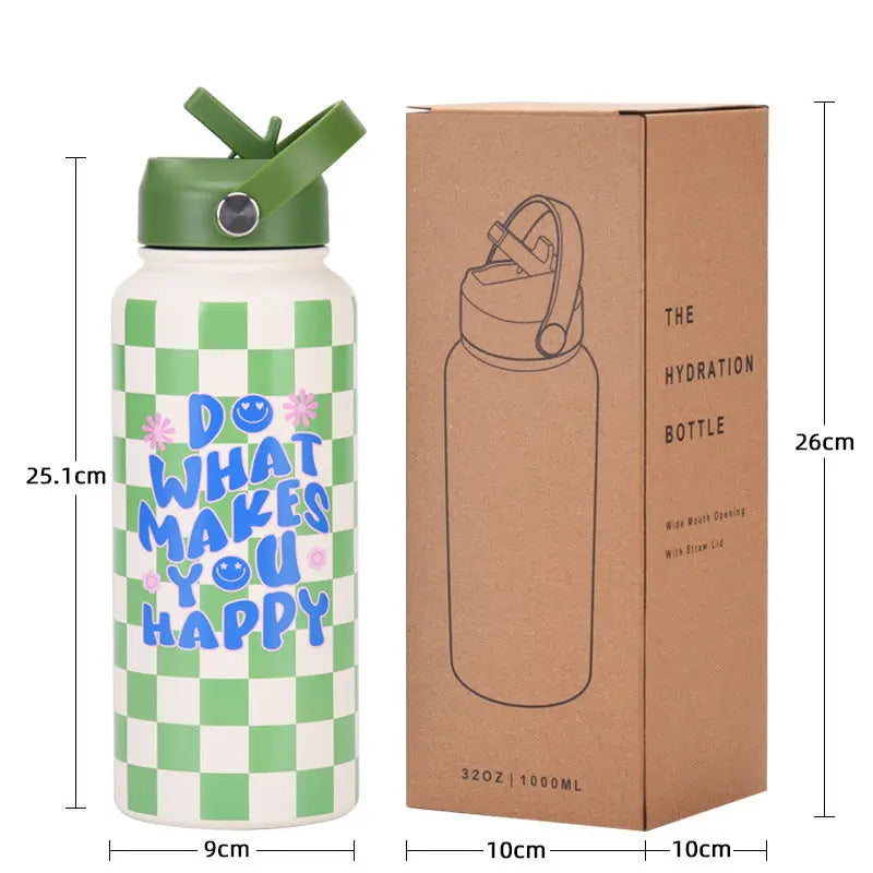 Style 11A Pink Vibrant Fun Print 1L Stainless Steel Insulated Water Bottle - 32oz Large Capacity with Straw Lid & Carry Handle - BPA-Free Wholesale Hub