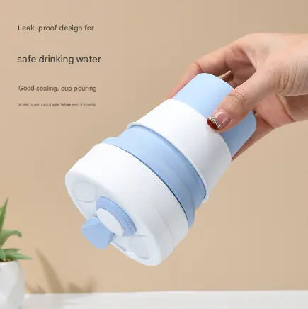 2 Pcs White and Blue 350ml Collapsible Silicone Travel Cup - Portable, Leak-Proof & Food-Grade Drinking Mug with Lid, Insulating Sleeve & Straw Wholesale Hub