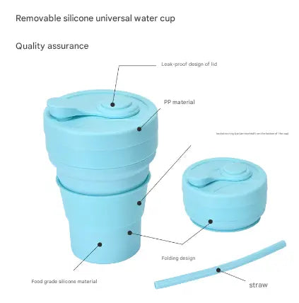 2 Pcs Dark Blue 350ml Collapsible Silicone Travel Cup - Portable, Leak-Proof & Food-Grade Drinking Mug with Lid, Insulating Sleeve & Straw Wholesale Hub