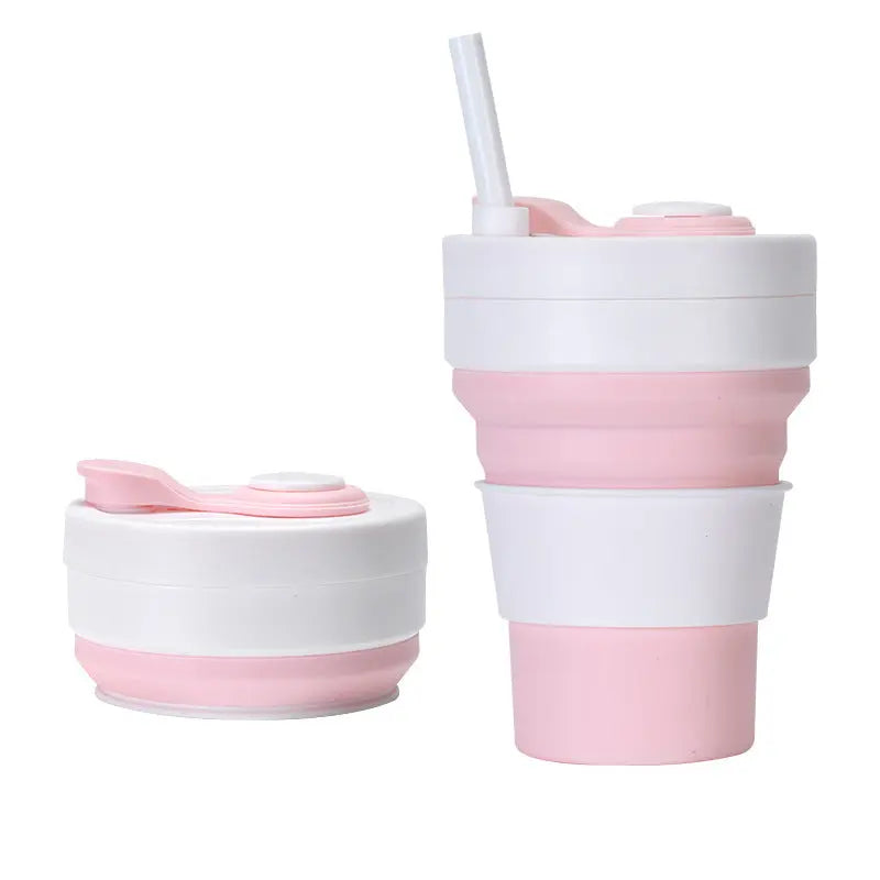 2 Pcs White and Pink 350ml Collapsible Silicone Travel Cup - Portable, Leak-Proof & Food-Grade Drinking Mug with Lid, Insulating Sleeve & Straw Wholesale Hub
