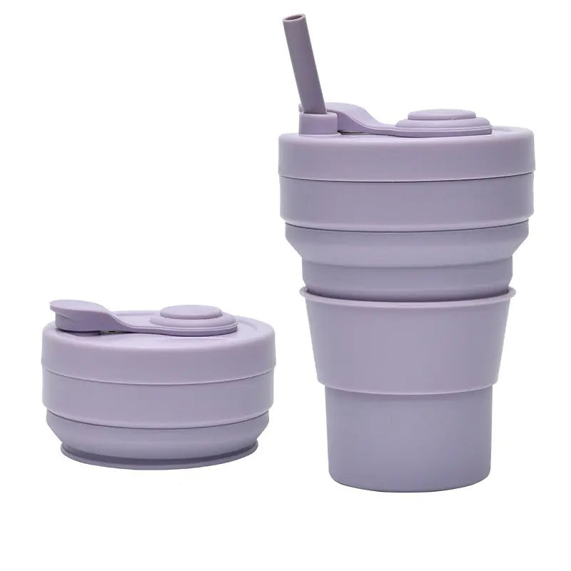 2 Pcs Purple 350ml Collapsible Silicone Travel Cup - Portable, Leak-Proof & Food-Grade Drinking Mug with Lid, Insulating Sleeve & Straw Wholesale Hub