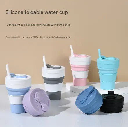 2 Pcs Light Blue 350ml Collapsible Silicone Travel Cup - Portable, Leak-Proof & Food-Grade Drinking Mug with Lid, Insulating Sleeve & Straw Wholesale Hub