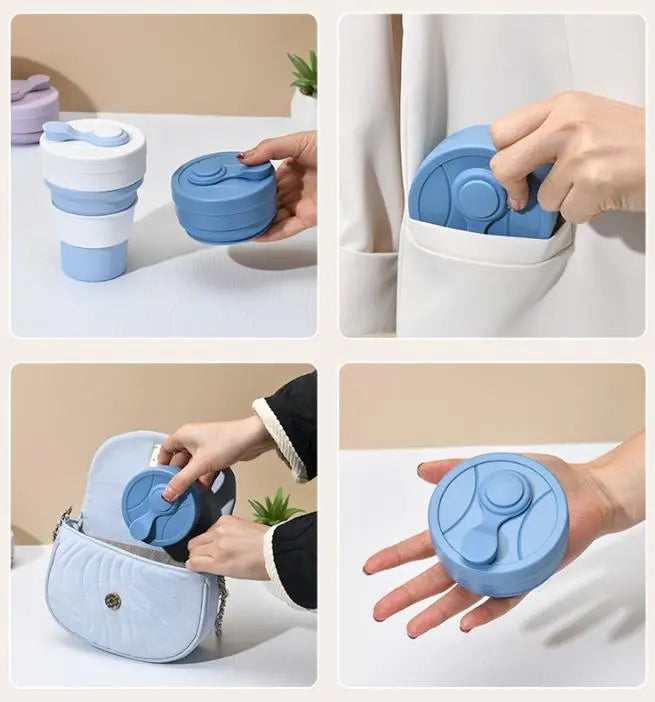 2 Pcs Black 350ml Collapsible Silicone Travel Cup - Portable, Leak-Proof & Food-Grade Drinking Mug with Lid, Insulating Sleeve & Straw Wholesale Hub