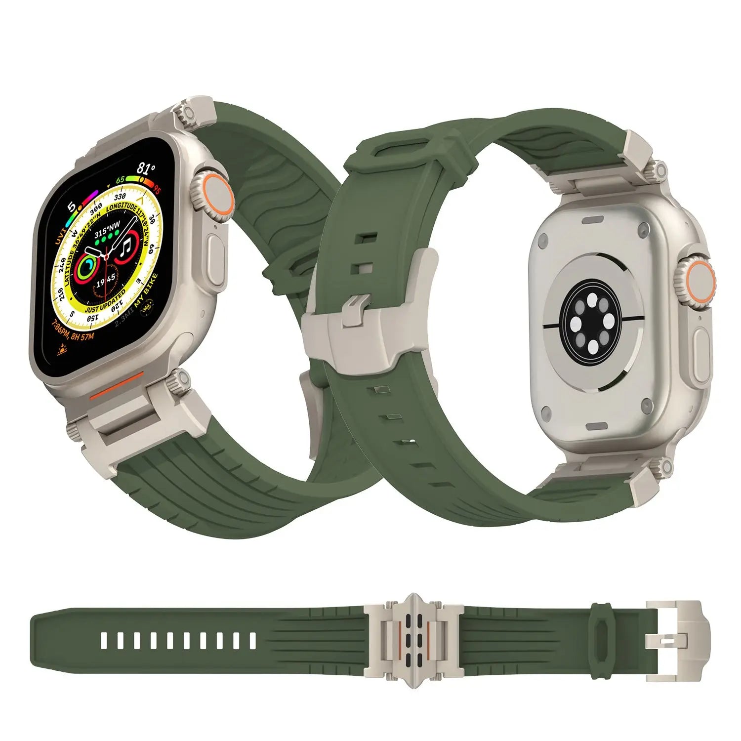 Orange Rugged Tactical Silicone Strap for Apple Watch Ultra & Series - Heavy-Duty Metal Clasp Wholesale Hub