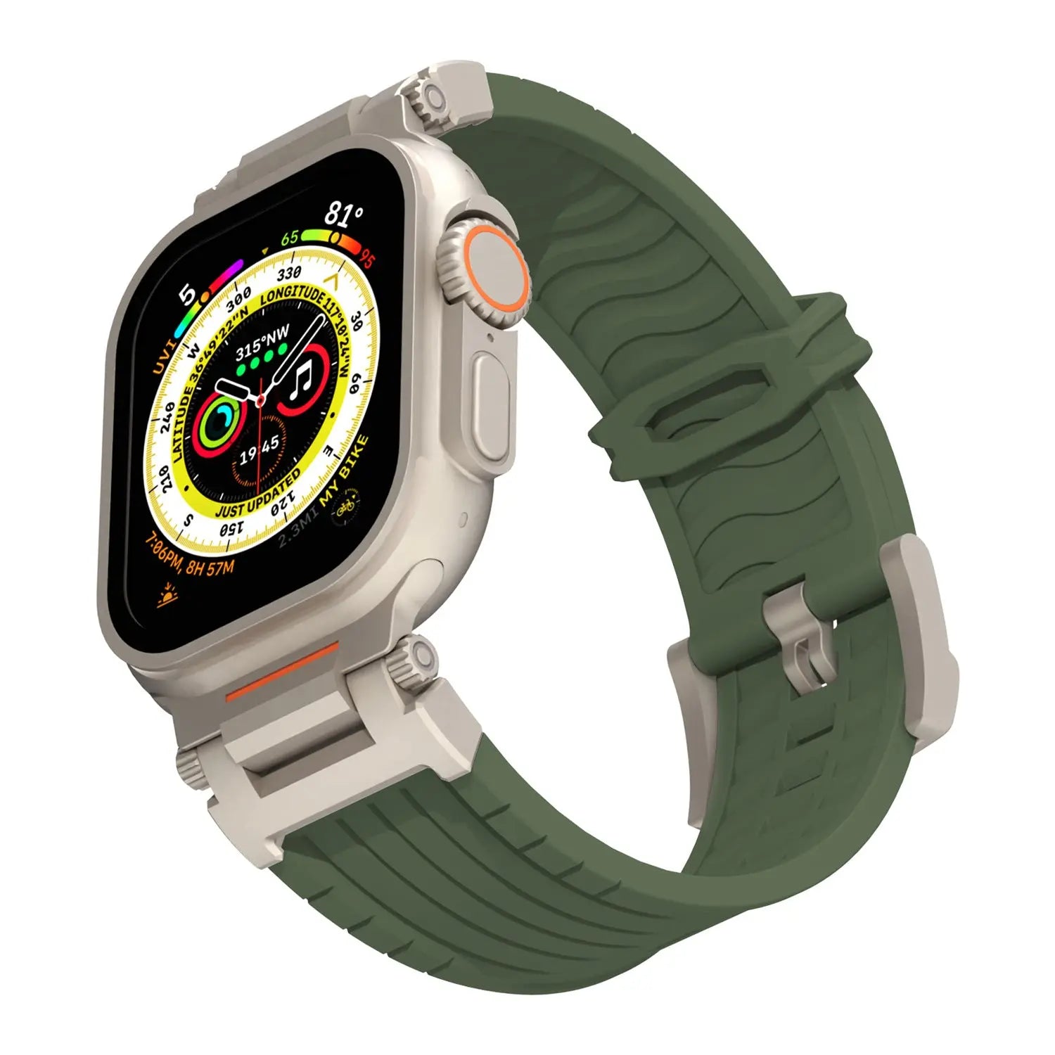 Orange Rugged Tactical Silicone Strap for Apple Watch Ultra & Series - Heavy-Duty Metal Clasp Wholesale Hub