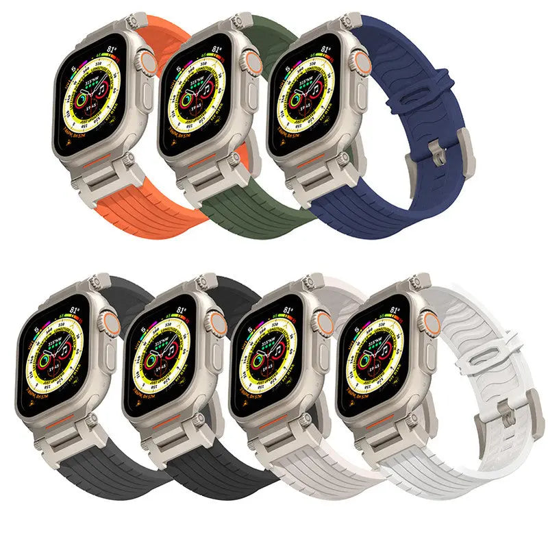 Olive Green Rugged Tactical Silicone Strap for Apple Watch Ultra & Series - Heavy-Duty Metal Clasp Wholesale Hub