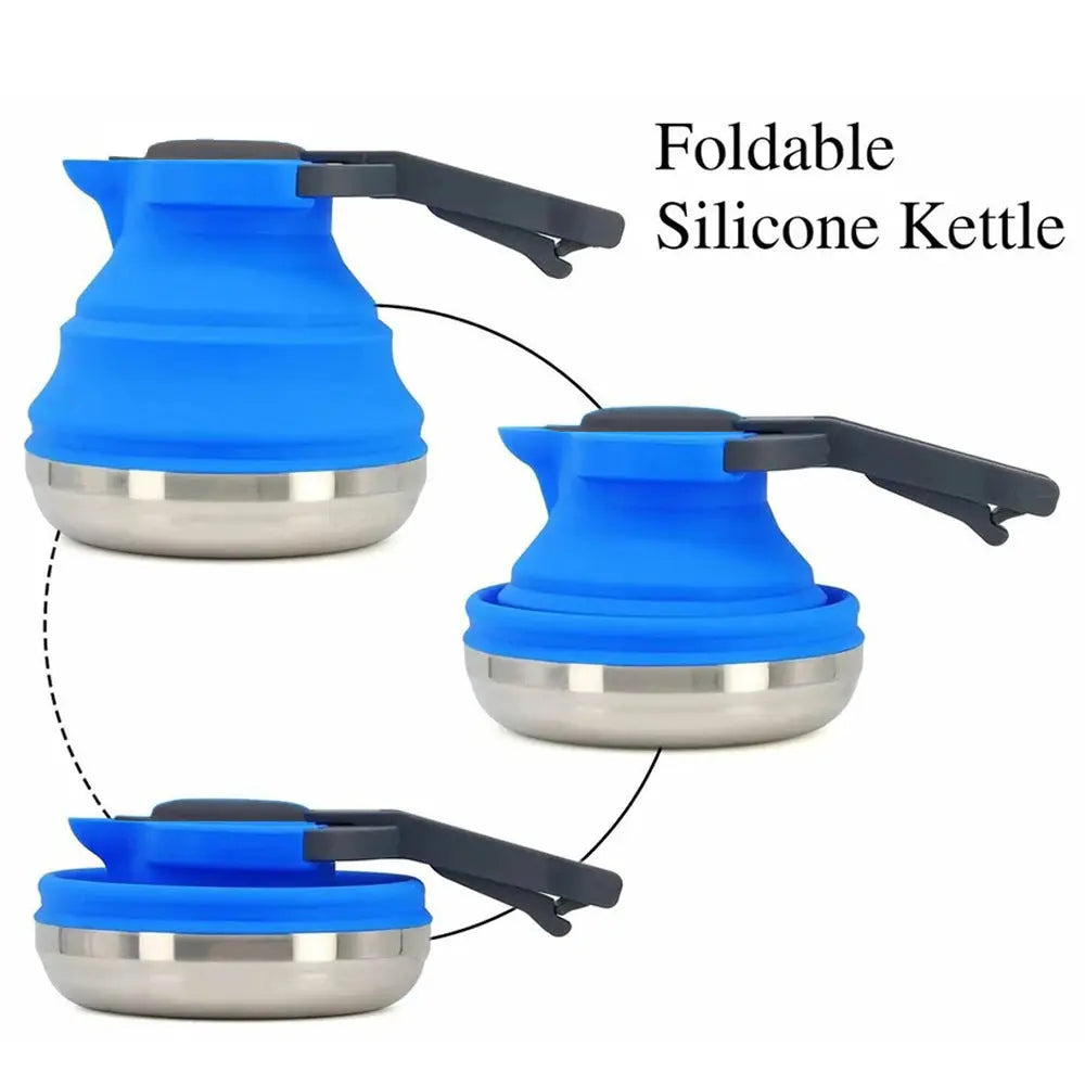 Light Green 1.5L Collapsible Silicone Camping Kettle - Portable Foldable Travel Water Boiler, Stainless Steel Base Wholesale Hub