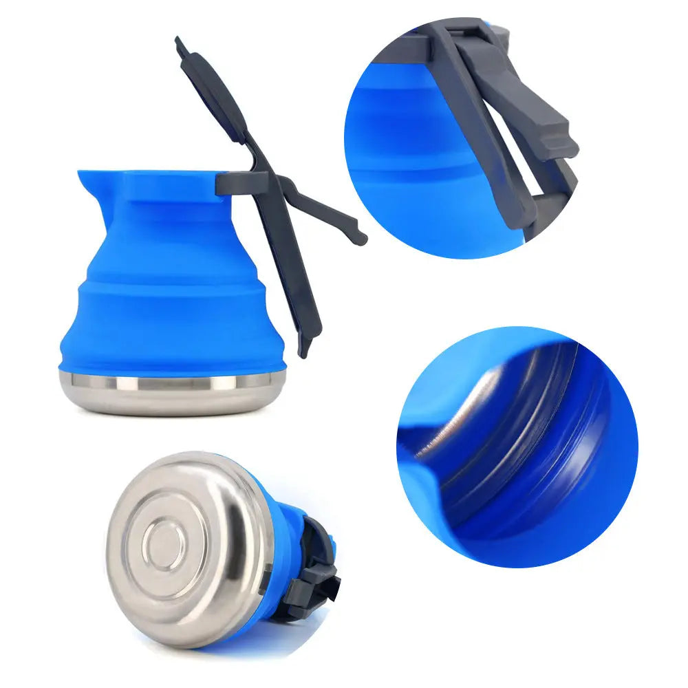 Light Green 1.5L Collapsible Silicone Camping Kettle - Portable Foldable Travel Water Boiler, Stainless Steel Base Wholesale Hub