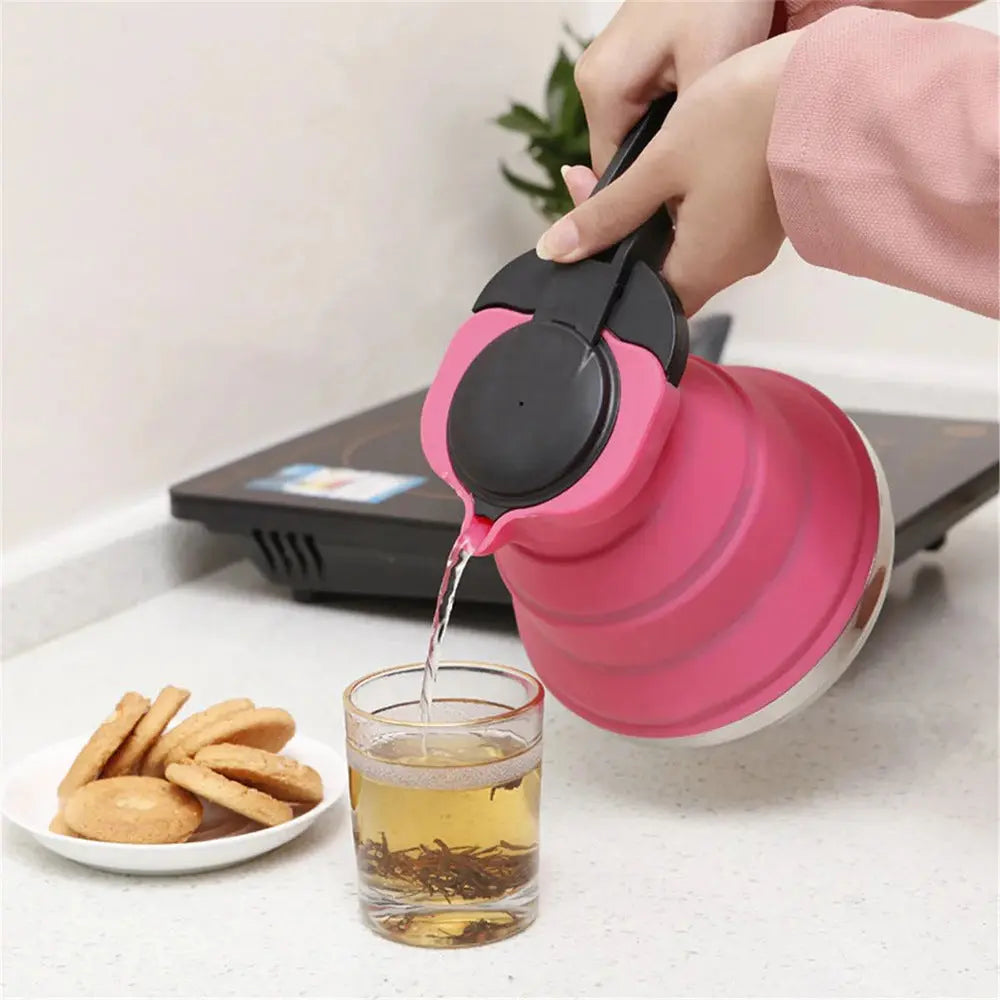 Light Green 1.5L Collapsible Silicone Camping Kettle - Portable Foldable Travel Water Boiler, Stainless Steel Base Wholesale Hub