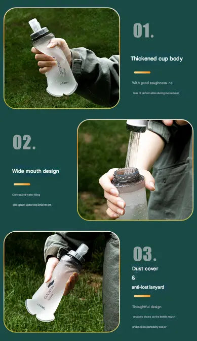 Orange and White Ultra-Lightweight 350ml Soft Running Flask - BPA-Free Collapsible TPU Water Bottle for Hiking, Cycling & Outdoor Sports Wholesale Hub
