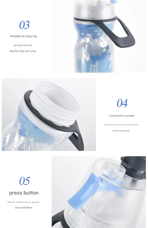Blue 500ML Insulated Sports Water Bottle with Cooling Mist - Triple-Layer Design Keeps Drinks Cold for Hours - Portable PE Misting Bottle Wholesale Hub
