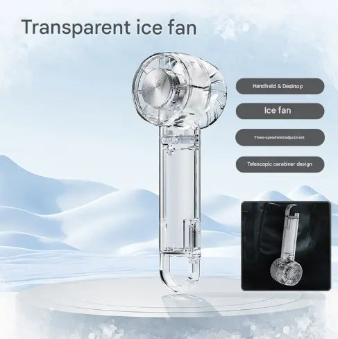 Transparent White Portable Mini Cooling Fan with Semiconductor Ice Compress - USB-C Rechargeable, 3-Speed Turbine & Transparent Design Wholesale Hub