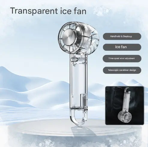 Transparent Black Portable Mini Cooling Fan with Semiconductor Ice Compress - USB-C Rechargeable, 3-Speed Turbine & Transparent Design Wholesale Hub