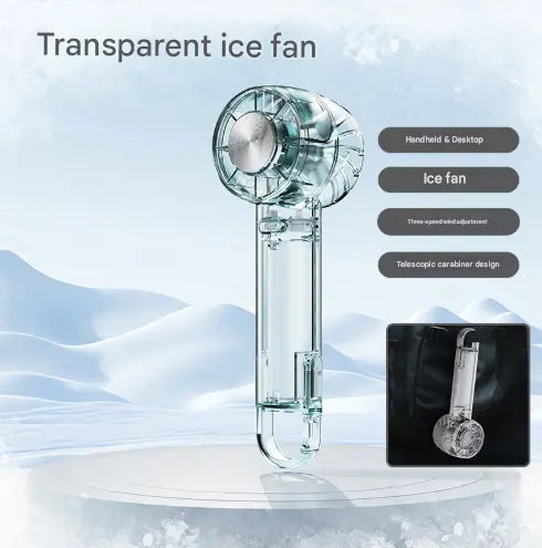 Transparent Green Portable Mini Cooling Fan with Semiconductor Ice Compress - USB-C Rechargeable, 3-Speed Turbine & Transparent Design Wholesale Hub