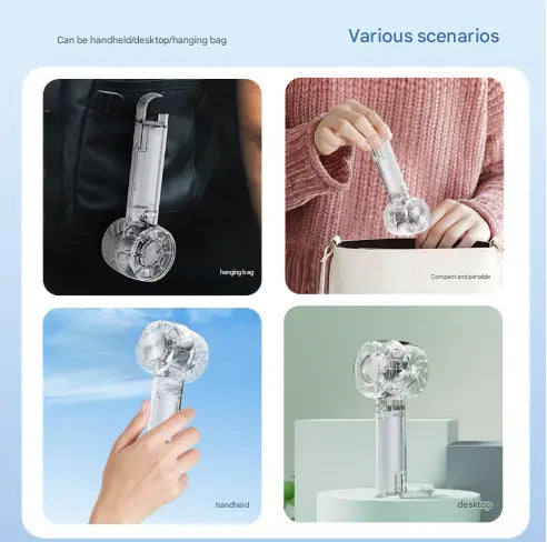 Transparent Green Portable Mini Cooling Fan with Semiconductor Ice Compress - USB-C Rechargeable, 3-Speed Turbine & Transparent Design Wholesale Hub