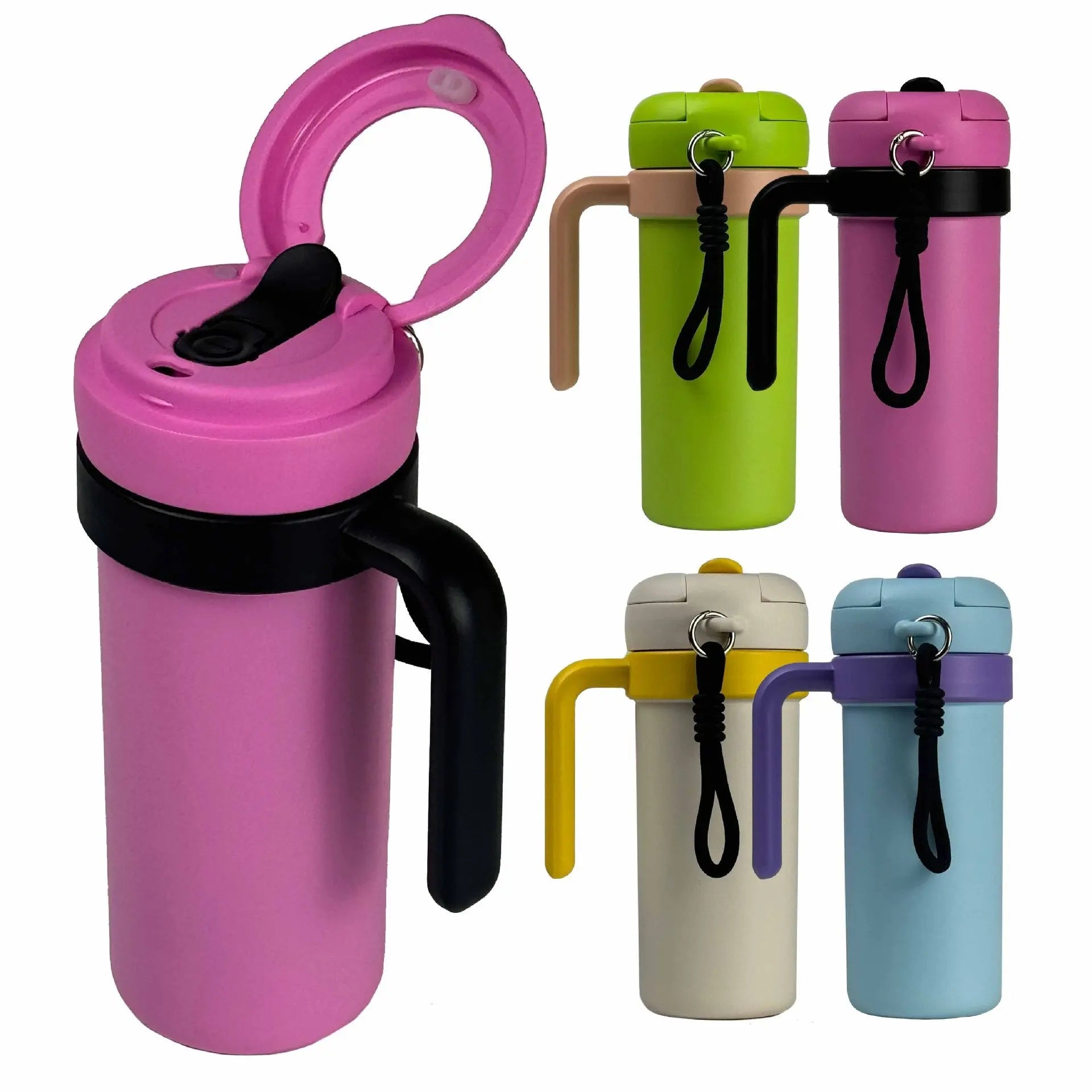 Green and Khaki 700ml Insulated Stainless Steel Tumbler with Handle, Dual-Sip Lid, Straw & Tea Infuser Wholesale Hub