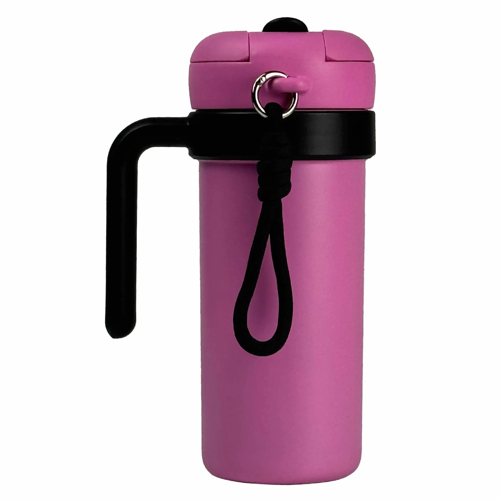 Pink and Black 700ml Insulated Stainless Steel Tumbler with Handle, Dual-Sip Lid, Straw & Tea Infuser Wholesale Hub