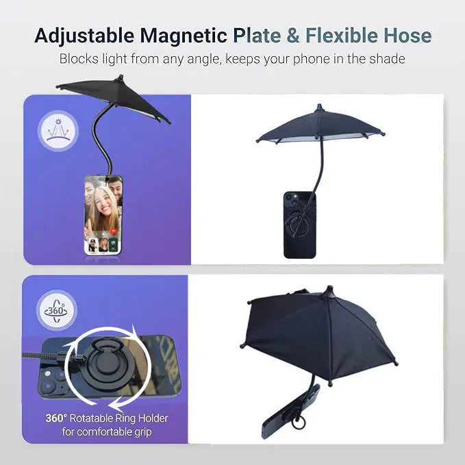 Blue Magnetic Phone Umbrella Sun Shade - Clear Outdoor Screen Visor, Anti-Glare Mini Parasol for iPhone Wholesale Hub