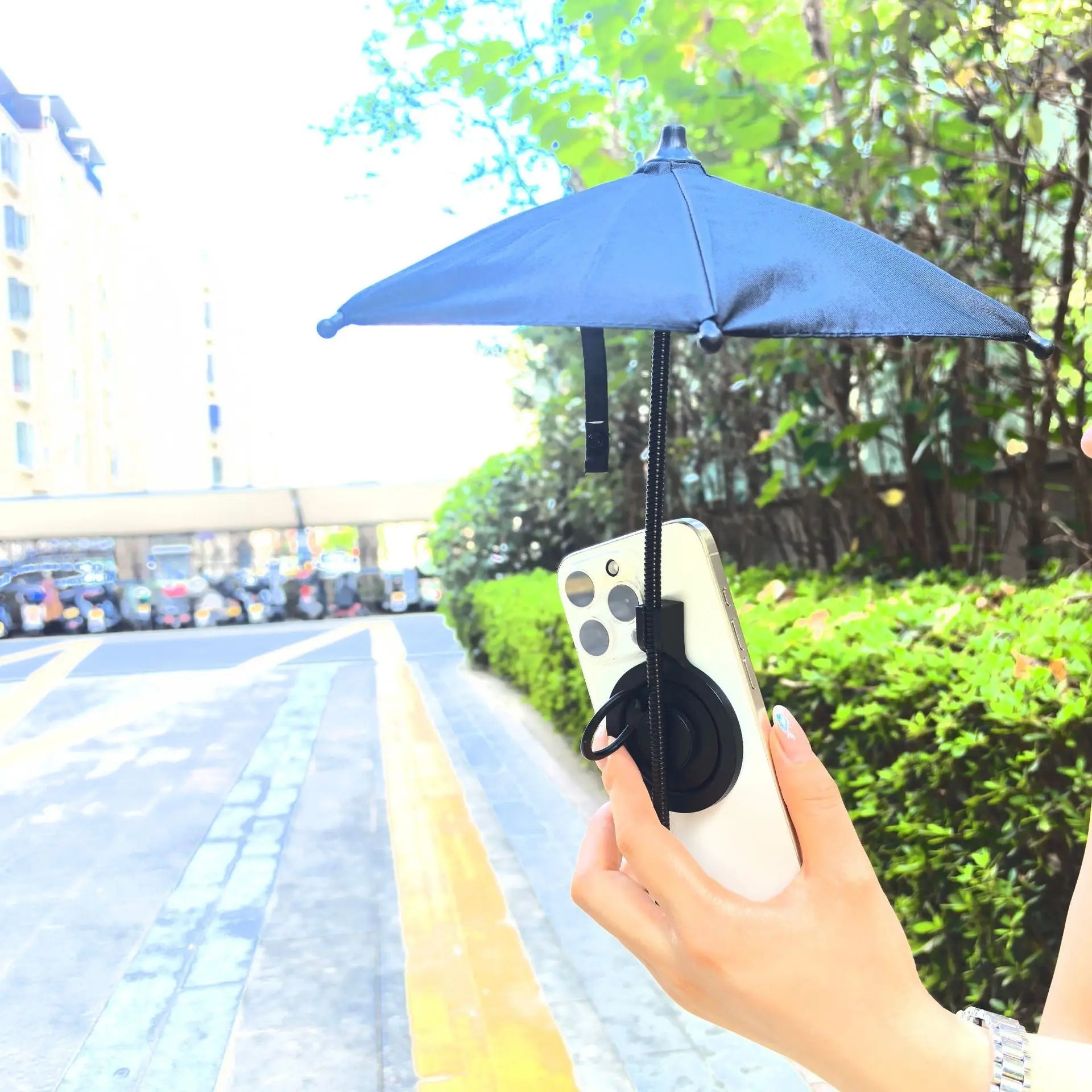Blue Magnetic Phone Umbrella Sun Shade - Clear Outdoor Screen Visor, Anti-Glare Mini Parasol for iPhone Wholesale Hub