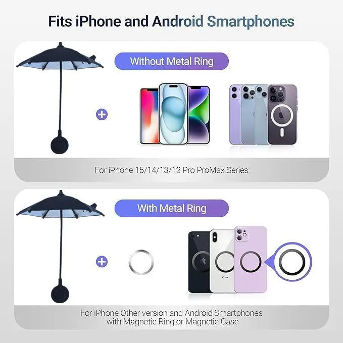 Black Magnetic Phone Umbrella Sun Shade - Clear Outdoor Screen Visor, Anti-Glare Mini Parasol for iPhone Wholesale Hub