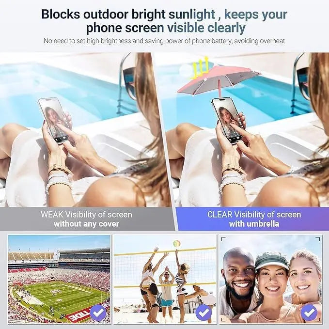 Black Magnetic Phone Umbrella Sun Shade - Clear Outdoor Screen Visor, Anti-Glare Mini Parasol for iPhone Wholesale Hub