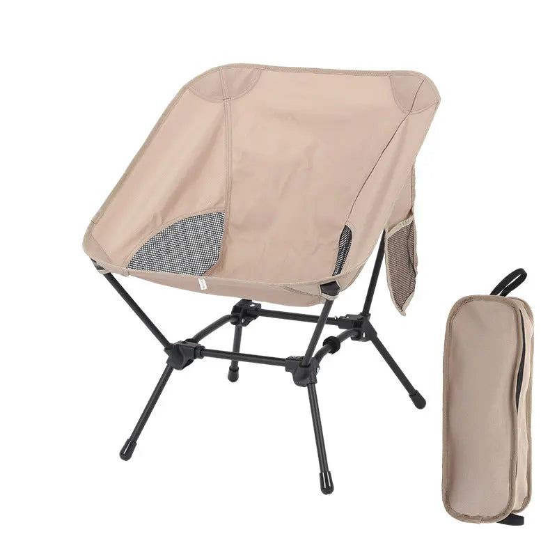 Khaki Lightweight Portable Camping Chair - Adjustable Height Folding Moon Chair with Breathable Mesh & Carry Bag for Outdoor, Beach, Fishing Wholesale Hub