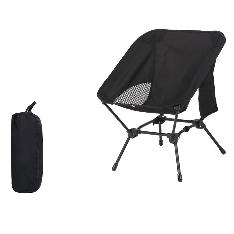 Black Lightweight Portable Camping Chair - Adjustable Height Folding Moon Chair with Breathable Mesh & Carry Bag for Outdoor, Beach, Fishing Wholesale Hub