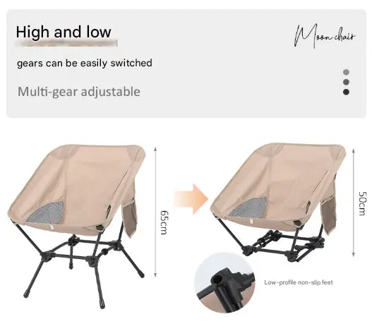 Black Lightweight Portable Camping Chair - Adjustable Height Folding Moon Chair with Breathable Mesh & Carry Bag for Outdoor, Beach, Fishing Wholesale Hub