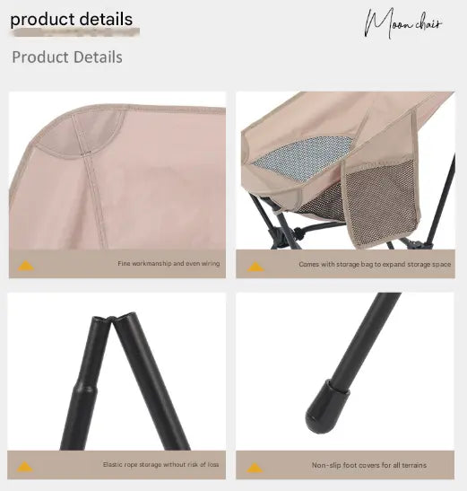 Black Lightweight Portable Camping Chair - Adjustable Height Folding Moon Chair with Breathable Mesh & Carry Bag for Outdoor, Beach, Fishing Wholesale Hub