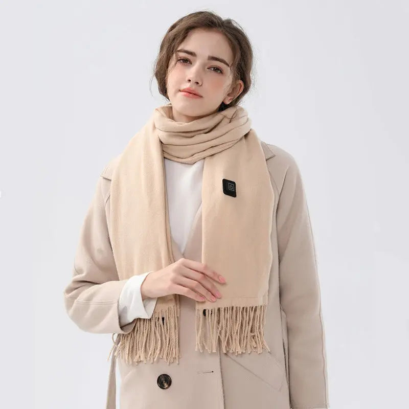 Khaki USB Electric Heated Scarf - 3-Level Heat Setting Winter Neck Warmer Wholesale Hub