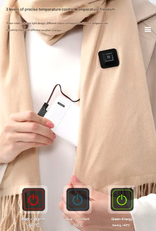 Khaki USB Electric Heated Scarf - 3-Level Heat Setting Winter Neck Warmer Wholesale Hub