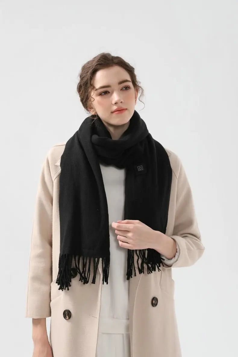 Black USB Electric Heated Scarf - 3-Level Heat Setting Winter Neck Warmer Wholesale Hub