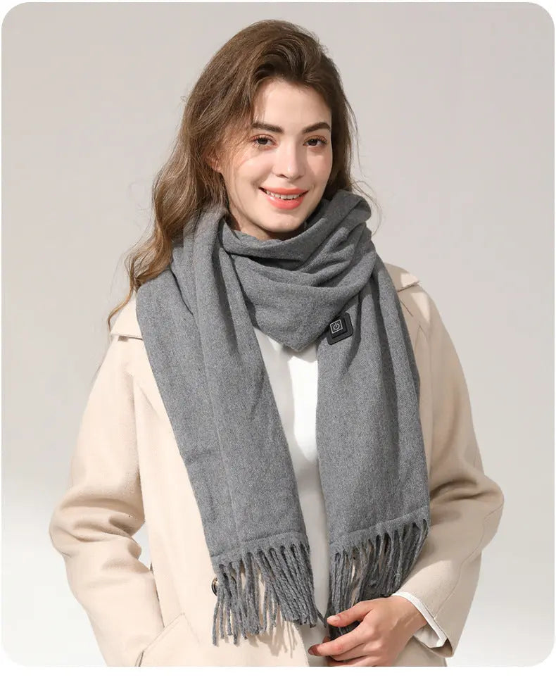 Grey USB Electric Heated Scarf - 3-Level Heat Setting Winter Neck Warmer Wholesale Hub