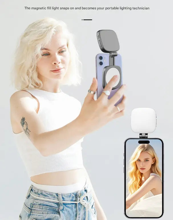 Black Magnetic Foldable Selfie Light with Mirror - Rechargeable LED Fill Light for iPhone & Android Vlogging(Mobile phone is a shooting prop and is not included) Wholesale Hub
