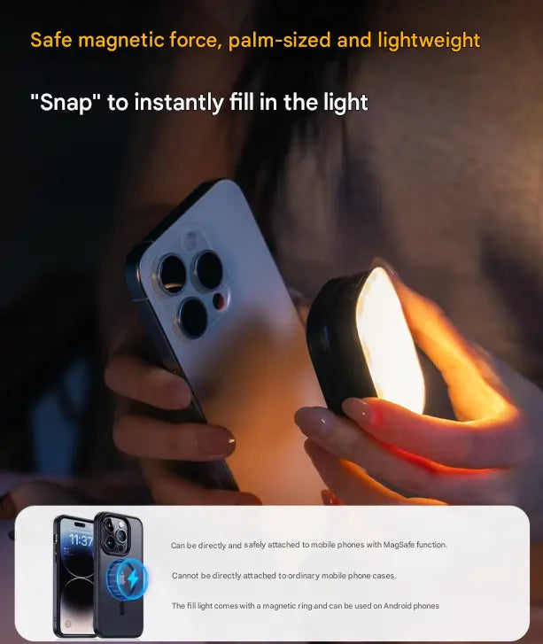 Black Magnetic Foldable Selfie Light with Mirror - Rechargeable LED Fill Light for iPhone & Android Vlogging(Mobile phone is a shooting prop and is not included) Wholesale Hub