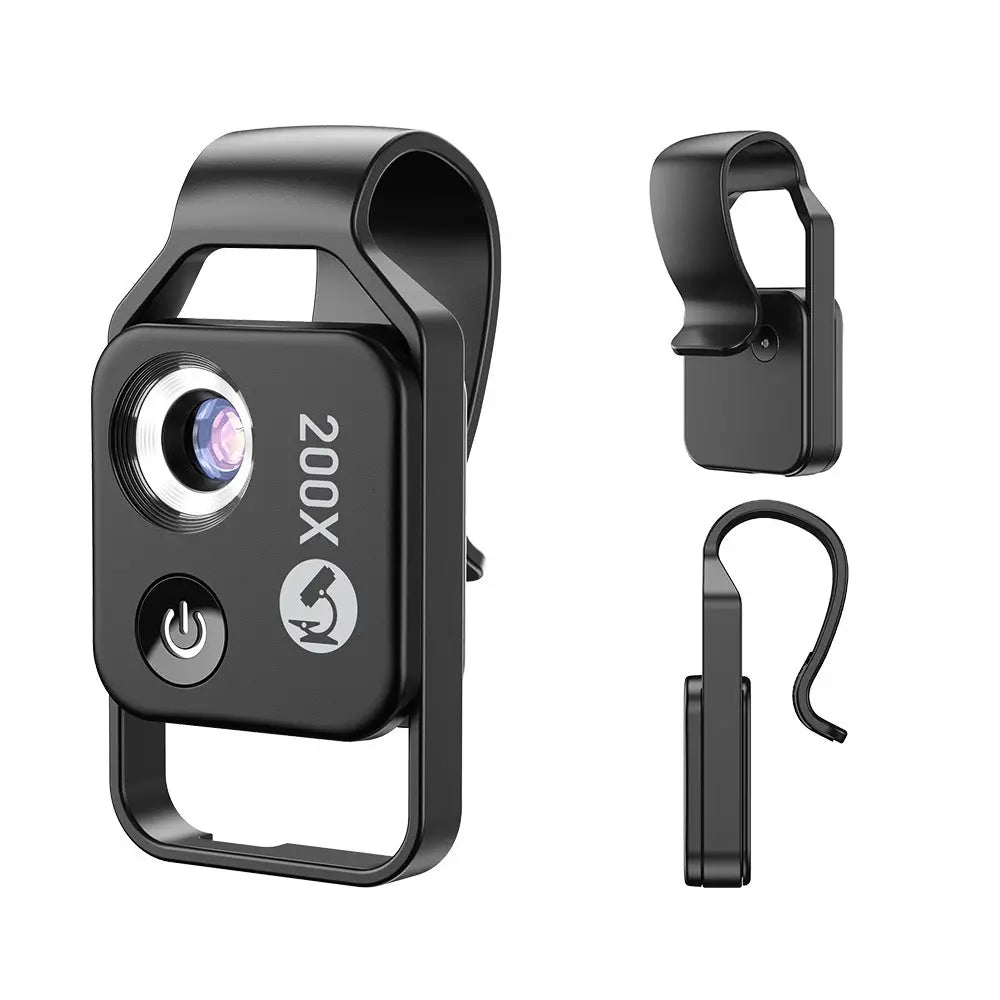 Black Portable 200X Clip-On Microscope Lens for Smartphone - HD Pocket Magnifier with CPL Filter and LED Light(excluding mobile phones) Wholesale Hub